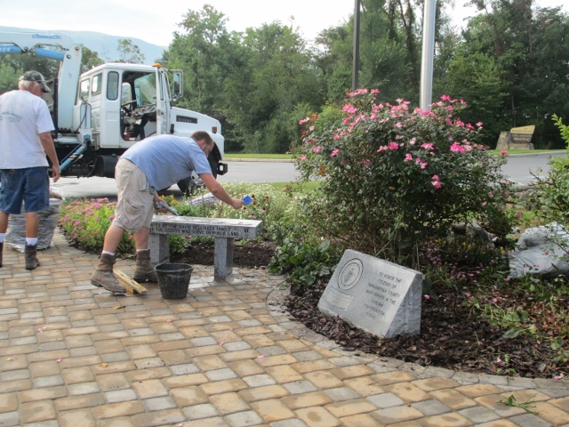 The completed Commemorative Paver Wall at the Lee District Office in Edinburg, Virginia