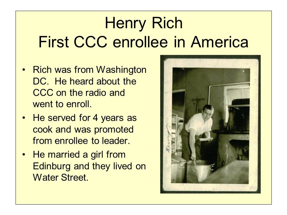 Slide 14 — Camp Roosevelt, April 1933