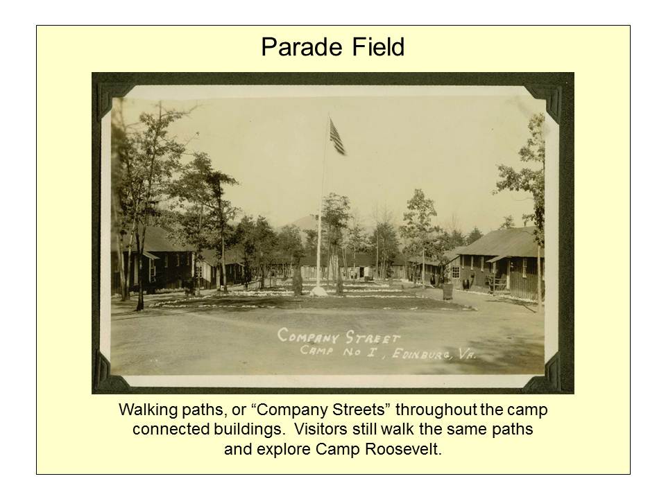 Black and white photographs of CCC enrollees constructing trails and planting trees, 1930s